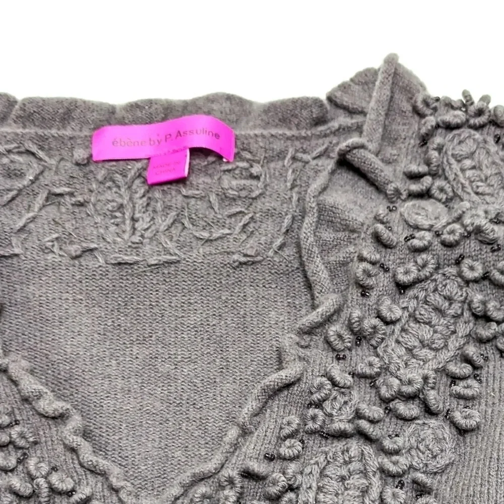 EBENE by P. Assuline Wool Knit Sweater with Beading and Embroidery Size 2